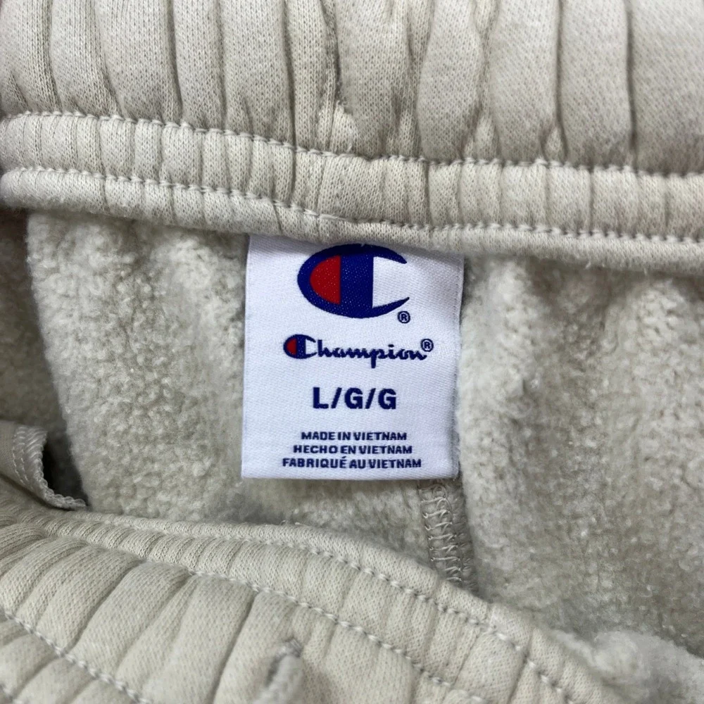 Champion Jogger Sweatpants Mens L Cream Fleece Elastic Sweats Casual Athleisure